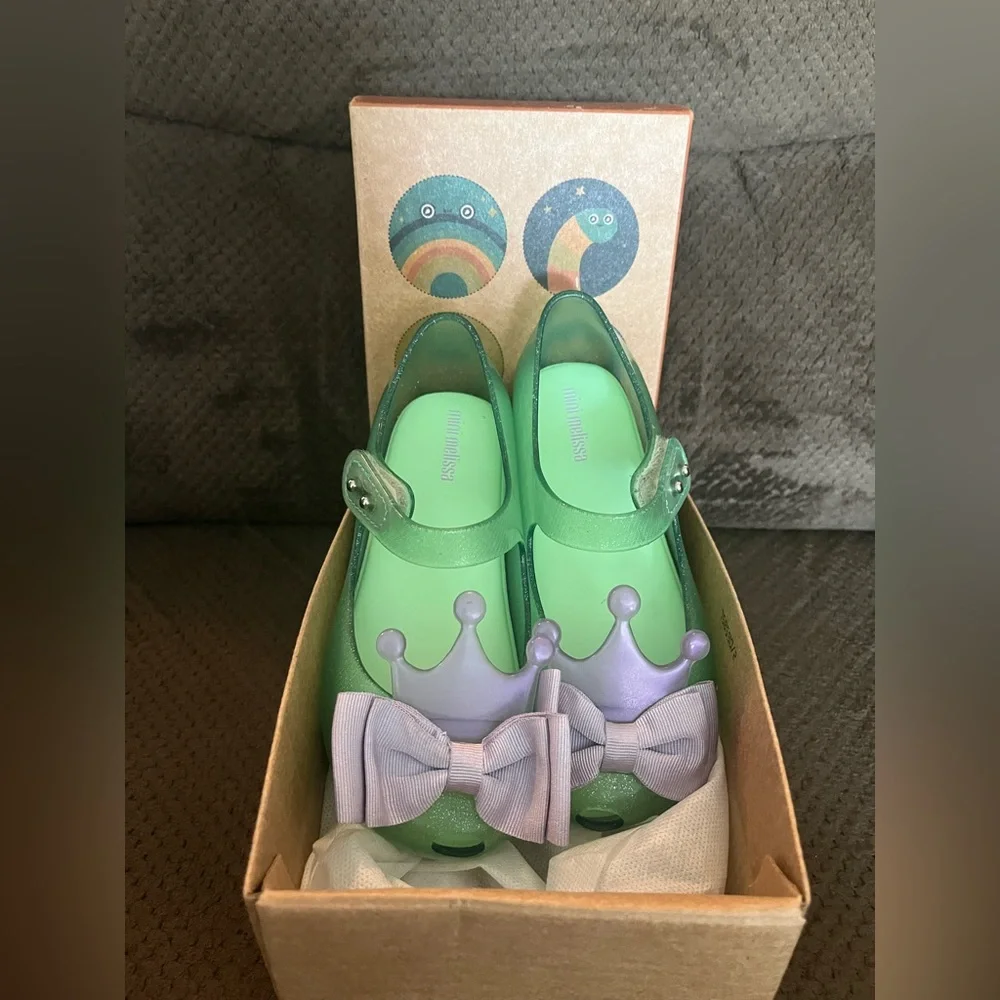 NWT MINI MELISSA Ultragirl Princess Bow Crown Kids Mary Jane Flats Size 11T